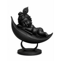Krishna Sleeping Baby Krishna Idol on Leaf black