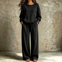 Women's Casual Neck Sweatshirt and Long Pants Set with Pockets for Fall Winter XL geltona