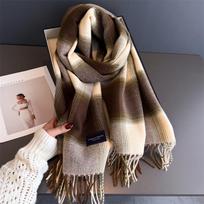 Prabangus kašmyro moteriškas languotas šalikas Žiemos šiltas skara ir apvyniojimo juosta Bandana Pashmina Ilgas kutas Moteriškas foulard Storas pledas 66x200cm gray
