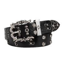 Women's Gothic Style Studded Belt Double Row Hole Adjustable Clasp Waist Band PU Leather Nonslip Design Fashion 1 juoda