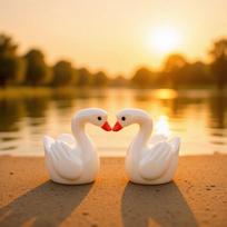 Swan Resin Micro Landscape Succulent Ornament - Creative Gift with Couple Swans Feather Swan
