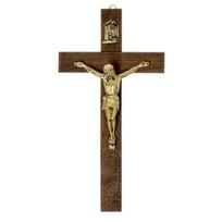 Wooden hanging cross, brown 10.5 x 20 cm