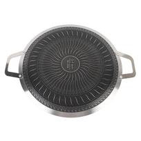 Korėjietiška keptuvė griliui nerūdijančio plieno nelipni su dviguba rankena apvali BBQ plokštė indukcinei kaitlentei lauko stovyklavimui kepsninei 38cm/15.0in gray