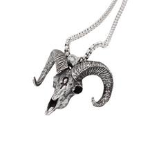 Retro Fashion Gothic Goat Head Pendant Punk Stainless Steel Egyptian Cross Necklace Personality Amulet Jewelry Gift gray