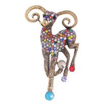 1Pcs Baroque Luxury Sheep Goat Brooch Pin Jewelry For Men Women Wedding Party Couple Gift A3 gray