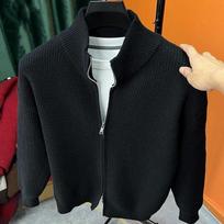 Men Solid Color Stand Collar Zipper Cardigan Loose Knit Sweater Casual Outerwear M juoda