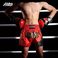 ANOTHERBOXER Muay Thai Shorts Red Gold Design Competition Fight Gear Adults Kids XS-3XL S red