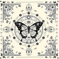 Kvadratinis būrimo gobelenas Mėnulis Drugelis Astrologija Staltiesė Taro Staltiesė Stalo Audinys Raganavimo Reikmenys 60 black