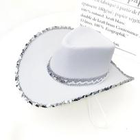 Halloween Makeup Dance Sequined Cowboy Hat Western Jazz Orgy Top Hat Silver Rim Ball Dick Cowboy Hat One Size white