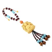 Buddha Decor Lucky Compact Attractive Decorative Yellow Boxwood Car Ornament for Interior Suspension beige