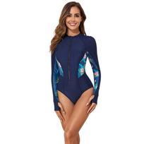 Women's Plus Size Long-Sleeve One-Piece Surfing Swimsuit Large blue