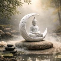 1-Piece Set of Buddha and Moon-Shaped Ornaments, 3D Printed, Cross-Border Hot-Selling Item, High Aesthetic Creative Desktop Deco gray