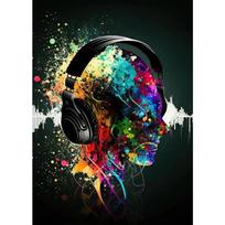 Vintažinis muzikos natų ir ausinių instrumentų meno plakatas, drobės tapyba, sienos spaudinys, paveikslas muzikos studijai, namų dekoras 21cm×30cm NoFrame gray