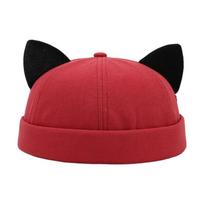 Cool Brimless Hat Stall Skullcap Hat 3D Kitten Ear for Street Shooting juoda