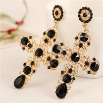 New Arrival Vintage Black Pink Crystal Cross Drop Earrings for Women Baroque Bohemian Large Long Earrings Jewelry Brincos 2026 juoda