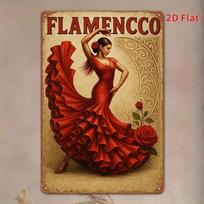 Flamenco Dancer Red Dress Tin Metal Wall Art Vintage Home Decor Sign 20x30 įvairiaspalvis