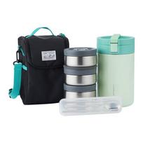 LOCK&LOCK Bento Lunch Box with Insulation, Bag, And Utensils, Multi-Layer Stainless Steel Lunch Box for Office Workers And Home Use, 2L, Gree