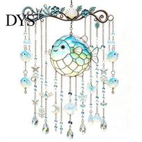 Ocean-Themed Wind Chime Decoration Decoration, Animal Hanging Sun Catcher with Faux Crystal Drops, Balcony Decor Stained Glass Acrylic Ornament H white
