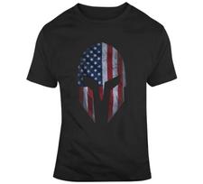 Spartan Usa Flag Proud Patriot American United States Military Support T Shirt L gray
