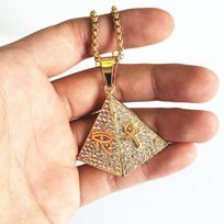 Egyptian The Eye of Horus Ankh Cross Pyramid Full Rhinestone Pendant Necklaces for Women Men Key of Life Chain Necklace Jewelry 60cm brown
