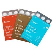 Neuro energijos ir koncentracijos kramtomoji guma - Įvairus/Bandomasis rinkinys | Visi 3 skoniai vienoje pakuotėje | Natūralus kofeinas + 60 mg L-teanino + B6 ir B12 vitaminai | 27 gumos | P