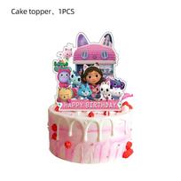 Gabiės lėlių namelis Vaikų gimtadienio šventės reikmenys Dekoracijų rinkinys su patvariais balionais ir spalvingomis vėliavėlėmis Cake Topper pink