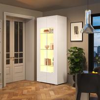 70*40*173cm Living Room Display Cabinet with 2 Acrylic Doors, High Gloss, LED Light Strip, Load-Bearing Tempered Glass, Wide Tall Cabinet, MDF, White 70 x 40 x 173 cm balta