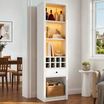 Display Cabinet with LED Lighting, Bookcase with 1 Drawer, 12 Compartments, Collectibles, Wine, for Living Room Dining Room Office, white, 55x40x200cm 55 x 40 x 200 cm balta