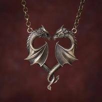 Medieval Heart Symbol Dragon Pendant Necklace gray