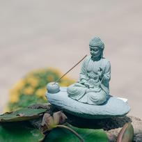 Buddha Figure Incense Burner Holder Decorative Sculpture for Cabinet Table Centerpiece Yoga Fearless gray