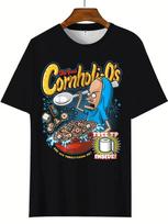 Bevis & Butthead - The Great Cornholi-o's Cereal Graphic Black T-Shirt 2XL gray