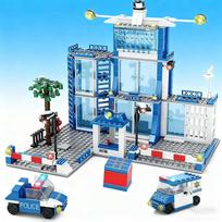 City Police Station Building Blocks Set Car Blocks Boys DIY Police Station Model Children Educational Toy Holiday Gift blue