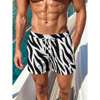 Men's Essential Casual Shorts Outdoor Wear Striped Grid 3D Printed Shorts Loose Casual Plus Breathable Cool Summer Versatile Shorts S black