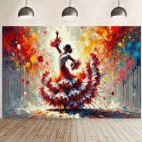 Flamenco Dance Tapestry Wall Hanging Living Room Bedroom Exterior Decoration for Parties and Celebrations 100X70CM red
