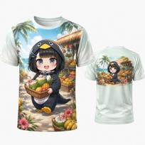 Goo goo gaga Cute Penguin Tropical Picnic T Shirt Kawaii Chibi Anime Girl Watermelon Beach 3D Print Quick Dry Breathable Top S black