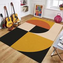Vidurio amžiaus geometrinis blokinis spaudos kilimas, oranžinės ir geltonos spalvos grindų kilimėlis svetainei, miegamajam, minimalistiniai namų dekoro kilimai 40X60CM black