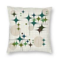 Atomic Era Starbursts Globes Square Pillowcase Polyester Linen Velvet Printed Zip Decorative Pillow Case Room Cushion Case 30cmx30cm(12x12Inch) white
