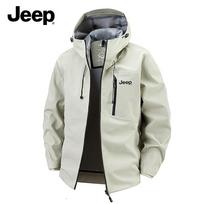 Jeep Men's Hooded Windproof Waterproof Soft Shell Outdoor Jacket L pilkšvai balta
