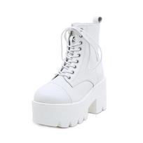 Fashion Platform Heeled Boots White Cross-tied Trendy Shoes Women Heels Round Toe Ankle Booties Comfort College Student Shoes 35 balta
