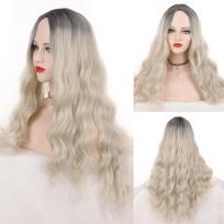 Rožinis ilgas banguotas vidurinės dalies plaukų perukas Cosplay Natūralus karščiui atsparus sintetinis perukas moterims 28inch beige