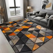 Oranžinis geometrinis kilimas svetainei Modernus prabangus dekoras Namų kilimai miegamajam Didelis dydis Neslystantis Lengvai valomas grindų kilimėlis 40x60CM black