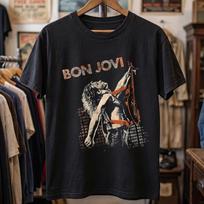 Summer Hot Sale Bon Jovi Shirt Vintage Rock Band Tee 80s Hair Metal Graphic Tshirt Y2k Unisex Harajuku Hip Hop Punk Tshirt S black