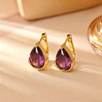 Dainty Waterdrop Zircon Earrings Women - Minimalist Fashion Studs In Purple Blue Gold Plated With Posts Purple Waterdrop Zircon Earring beige