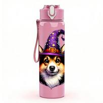 1PC Corgi Dog Witch Hat Halloween 750ml Color Plastic Sports Water Bottle Leakproof Flip Straw Lid Suitable for Sports Office Home Use Pack of 1 rožinė