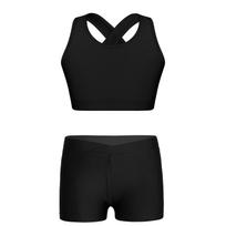 Girls Running Yoga Gym Set Cross Back Sleeveless Cutout Vest with V-shaped Waistband Shorts for Active Sports Training 3-4 Years juoda