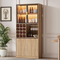 Bathroom Cabinet, Liquor Cabinet, Display Case Display Cabinet with Glass Doors and Lighting 180 CM 80 x 40 x 180 cm natūrali