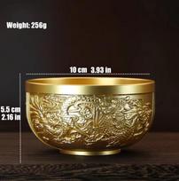 Engrave Bronze Copper Drinking Bowl Auspicious Tibetan Holy Water Milk Tea Cup Golden Buddhist 10 cm Bowl Home's Gift Decorative