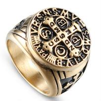 Religious Saint Benedict Cross Ring Antique Silver Plated Metal Catholic Exorcism Church Men Jewelry Gift Wholesale 7