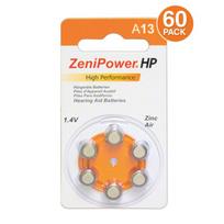 Klausos aparatų baterijos ZeniPower A13, 60 vnt.