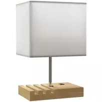 Naktinė lempa, USB jungtys, mediena, audinys, svirtinis jungiklis, laikymo skyriai, balta
